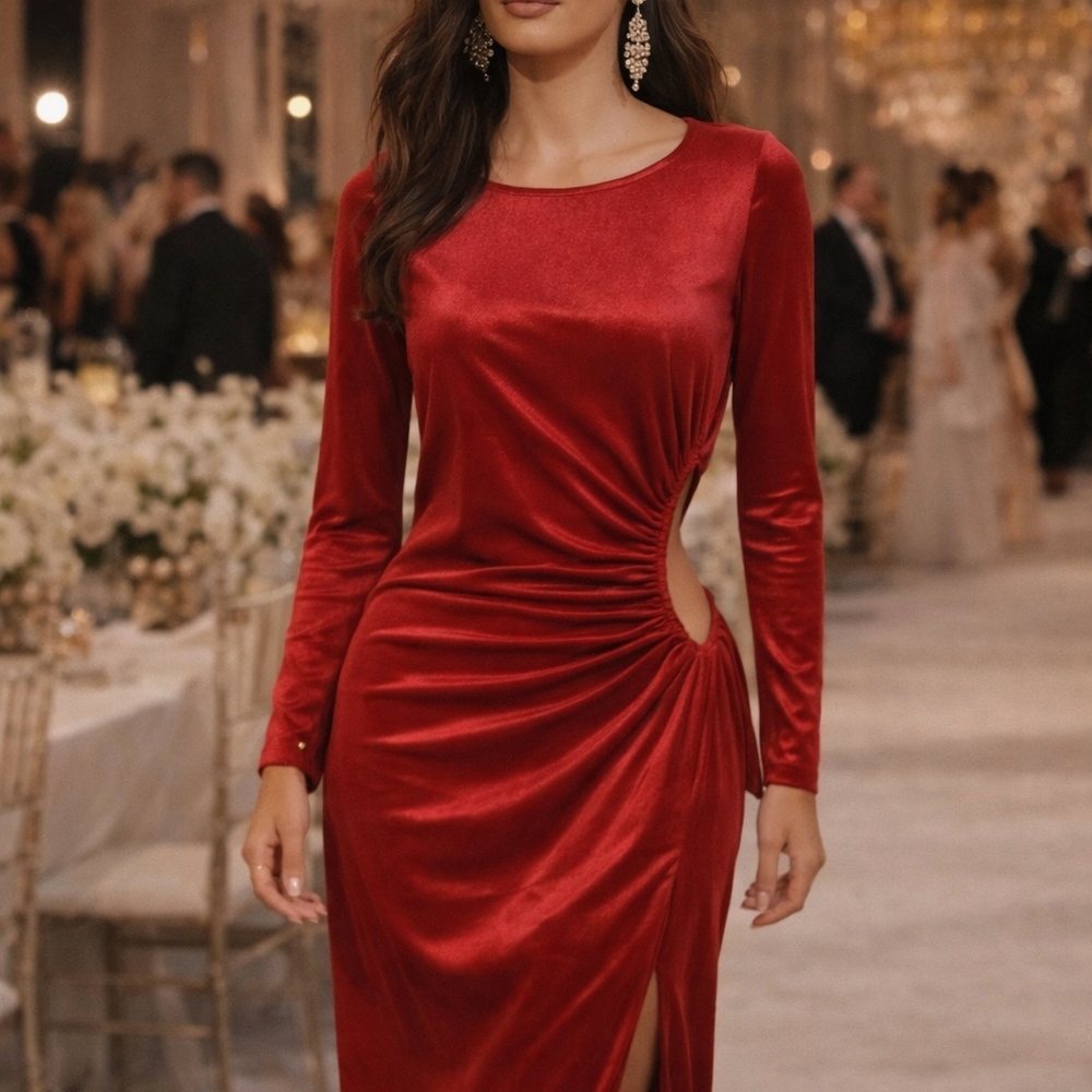 Luxurious Scarlet Velvet Gown